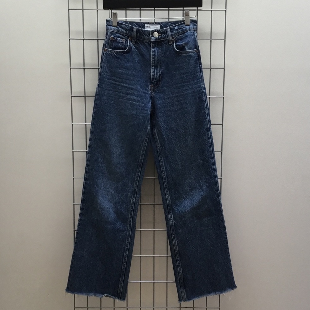 Zara High-Rise Jeans Frayed wide-leg, ankle crop